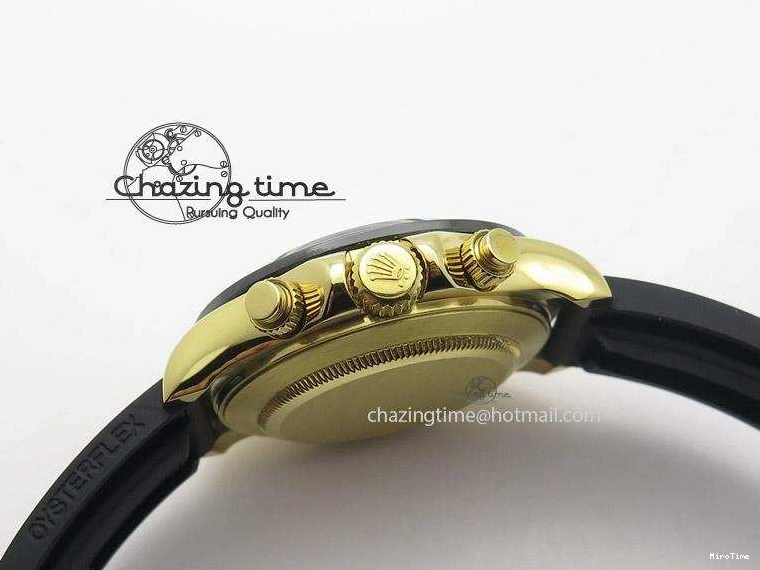 MiroTime 0512 TopPick Daytona YG BP Maker Black Dial Gold Subdial Sticks Markers On Rubber Strap A7750@ 4013